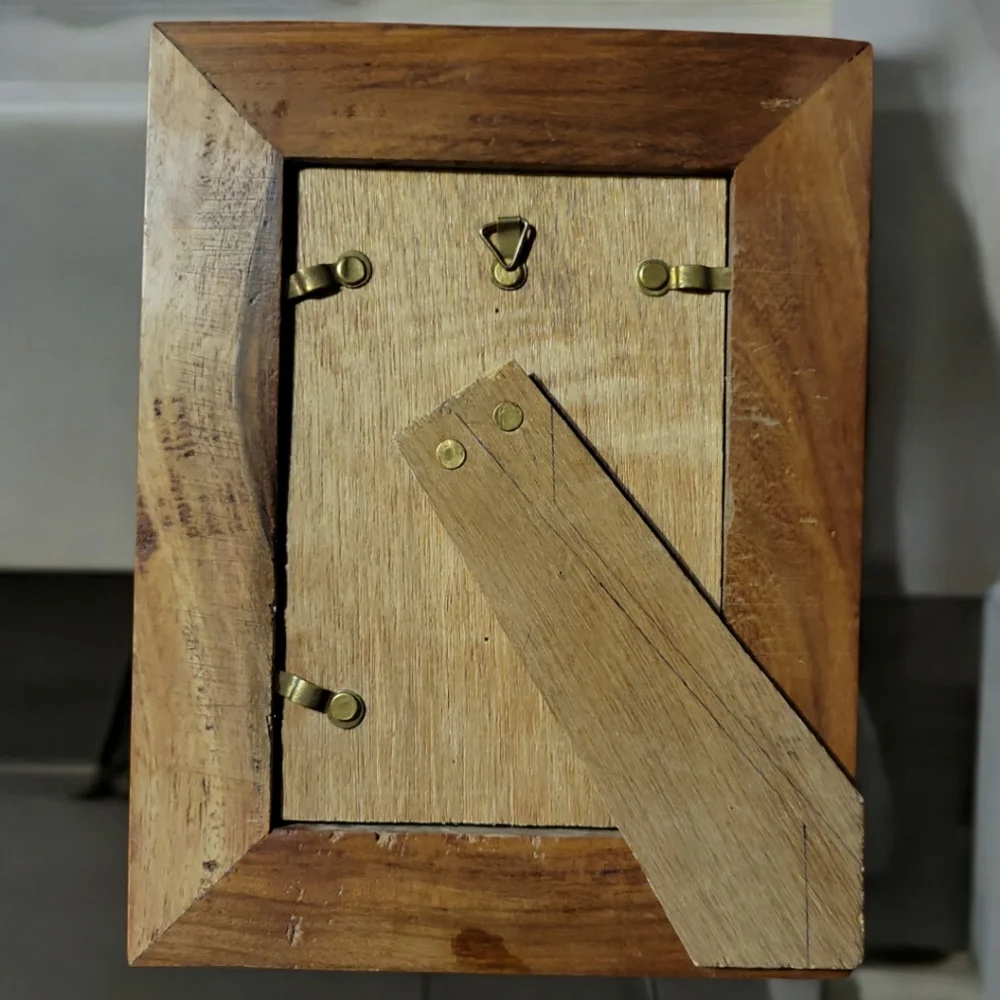 Vtg Wooden Resin Heart Art Picture Frame Easel Hanger 6x4 Brass Hardware